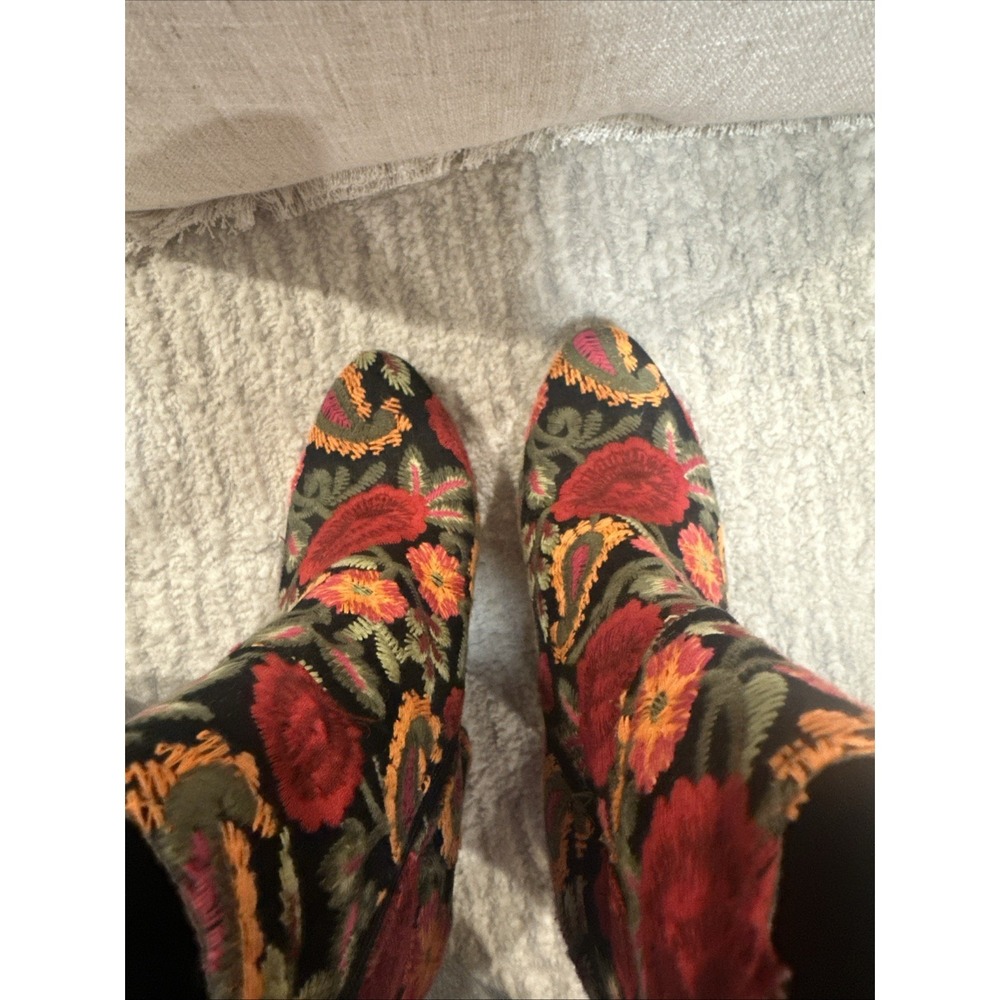 Flower Embroidered Half Boots Booties Marguerite Floral Multicolor‎ Sz 6 Zipper - Picture 7 of 11
